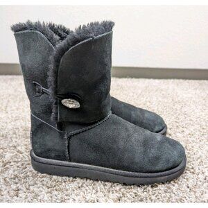 UGG Bailey Button Crystal Bling Womens Size 8 Black Suede Winter Boots